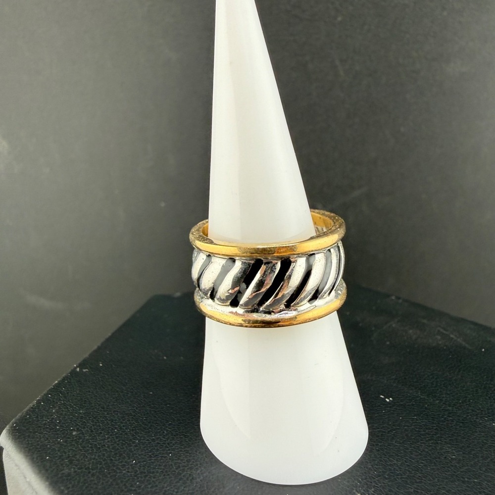 Vintage Estate Band Ring Silver Gold Tone Hammered Twisted Mixed Metal 9